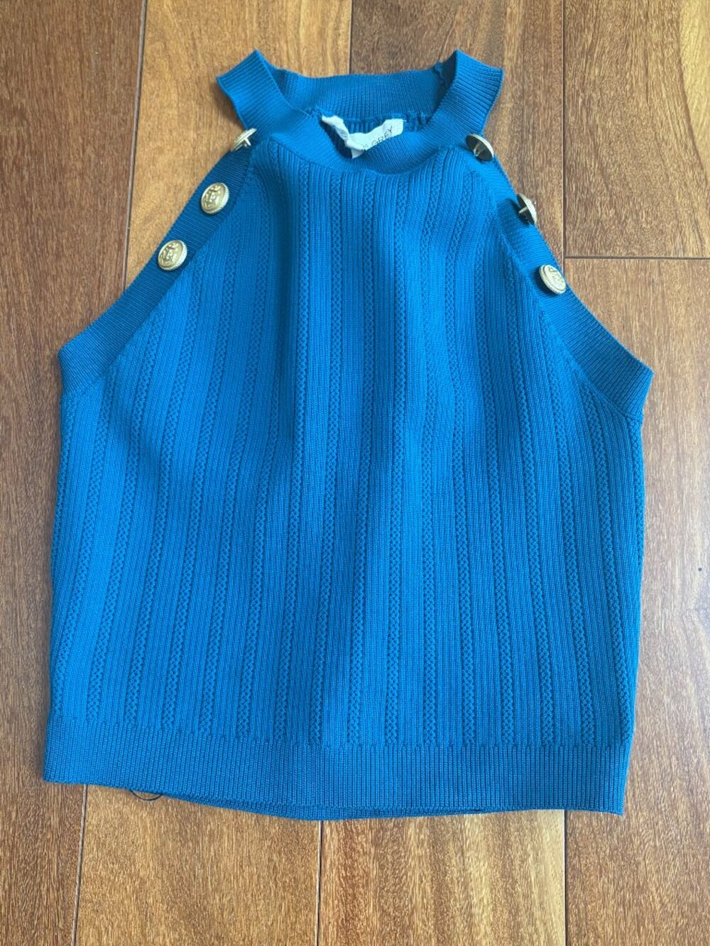 Happily Grey teal ribbed-knit halter crop top